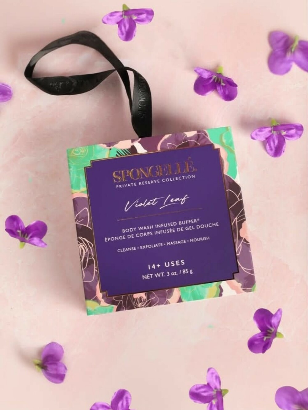 Spongelle Violet Leaf Boxed Flower Body Wash Infused Buffer Sponge *BNIB